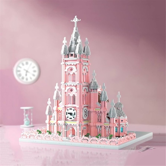 Pink Church Building Block Set Cathedral Replica Mini Nano Bricks Architecture - Picture 2 of 12